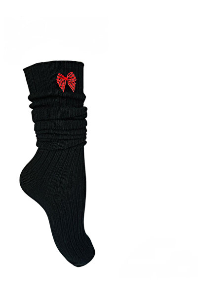 Yonca Butik Yün kurdele Detaylı Diz altı Bot çorabı