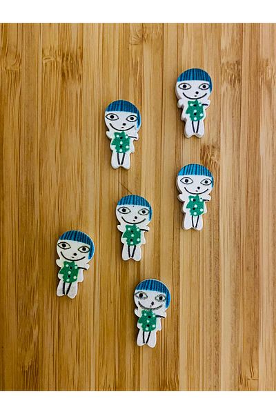 Kartopu Small Hole Character Shaped Pattern Painting Wooden Button 13 X 24mm. Pack of 6. White.