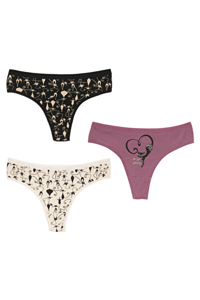 İNSPİRA Бавовняні еластанові жіночі труси-танга, 3 пари, з малюнком котів