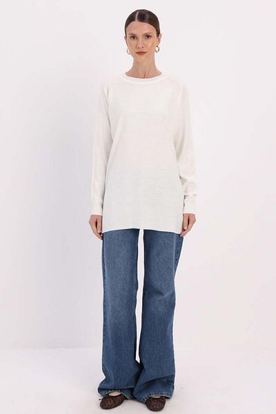 ALLDAY Ecru-Basic Reglan Cycling Collar Sweater