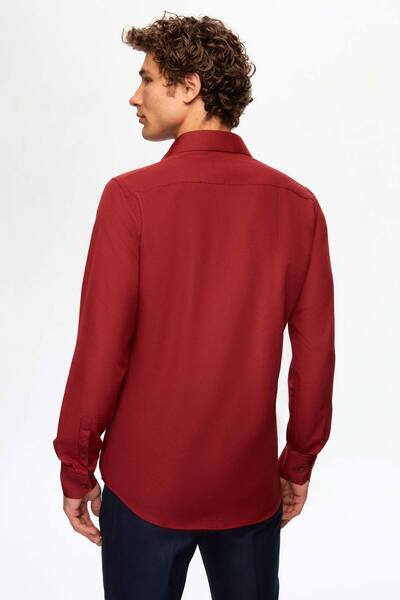 D'S Damat Ds Damat Slim Fit Bordo Klasik Kravatlık Uzun Kol Kolay Ütülenebilir Gömlek