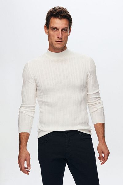 D'S Damat Ecru Slim Fit Cotton Blend - Half Turtleneck Knitwear Sweater