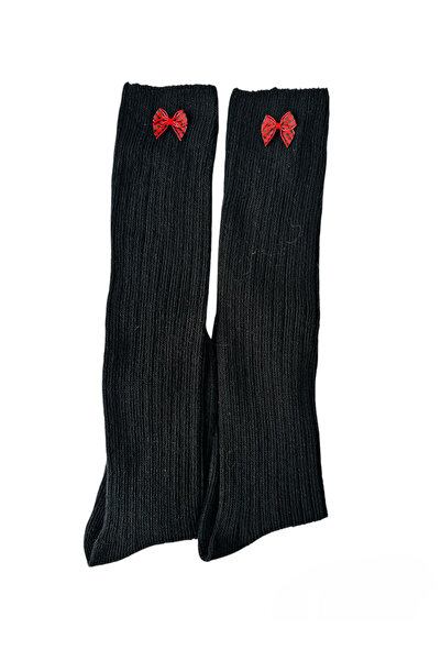 Yonca Butik Yün kurdele Detaylı Diz altı Bot çorabı