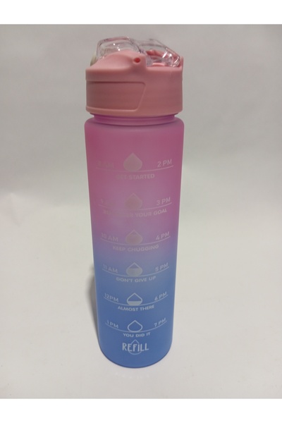 abnturk Motivasyonel Renkli Pipetli 900 ml Spor Su Matarası Kırılmaz Koku Yapmaz