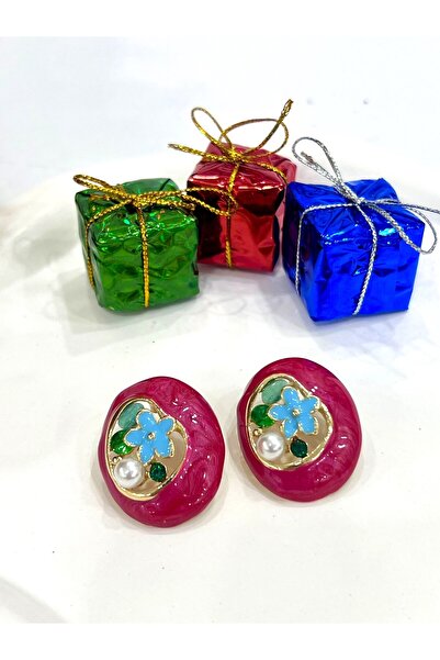 Jewerly Vip Design Red Flower Motif Earrings (3X2.5Cm)