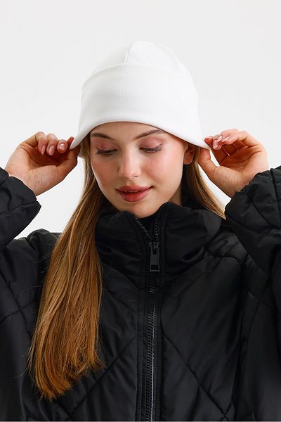 Butikgiz Women's White Thermal 100% Cotton Soft Beret Sultan Style Series (2 Different Looks in One)