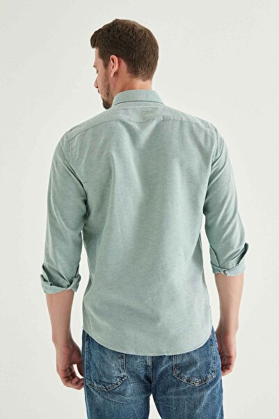 D'S Damat Slim Fit zöld Dobby gombos galléros pamut ing