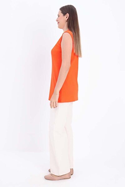 ALLDAY Orange-Cotton Ribbed Sleeveless T-Shirt