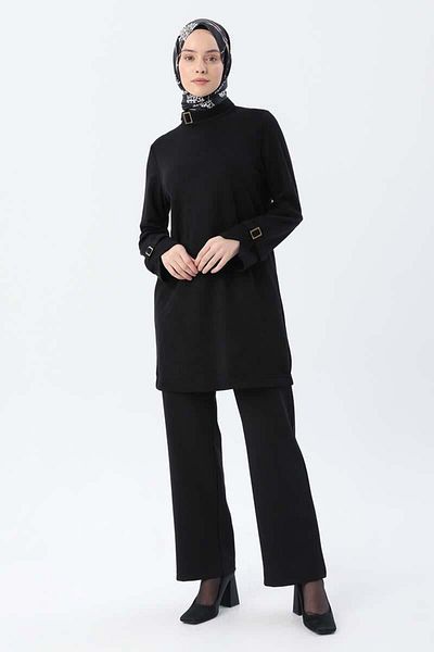 ALLDAY Black Neckline and Sleeve Buckle Detailed Tunic