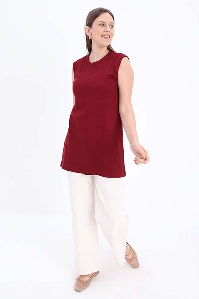 ALLDAY Burgundy-Cotton Ribbed Sleeveless T-Shirt