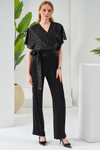 Naramaxx Kruvaze Üst Detaylı Saten Tulum