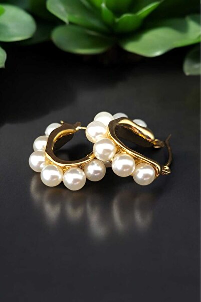 Öze Aksesuar İncili Çelik Küpe Kararmaz Antialerjik Halka Küpe