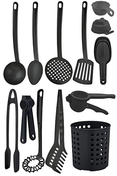 Selenica 15 Parça Teflon Plastik Mutfak Kepçe Seti; Kaşık, Kevgir, Spatula Izgara, Makarna Maşası, Kaşıklık,