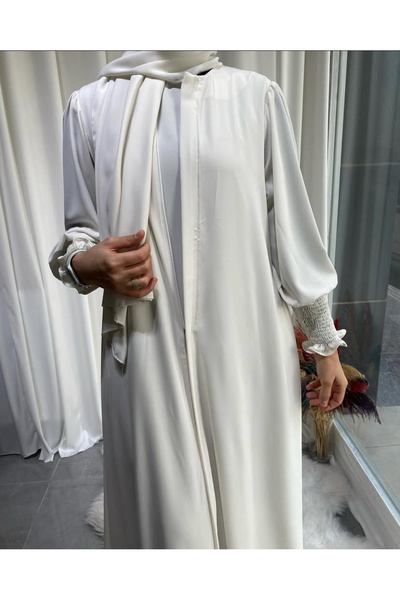 afife Medine Ipeği Umre Hac Elbisesi 3 Parça Uzun Kollu Içlik Elbise Ferace Şal Takımı