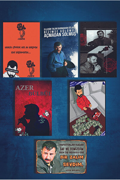 Azer Bülbül Retro Wooden Poster 6 pcs (15x20)