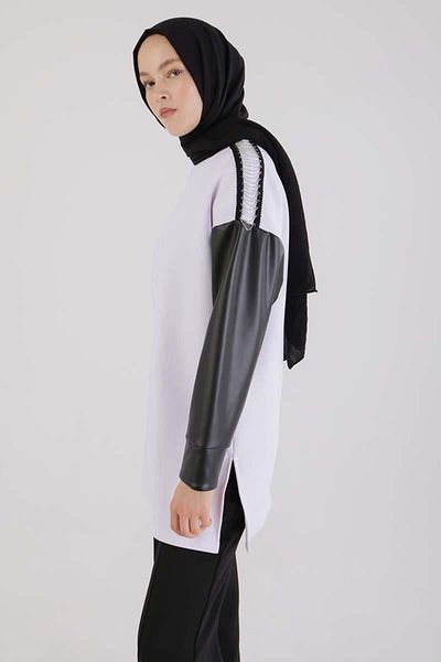 ALLDAY Scuba Tunic with White-Sleeved Leather Garnish