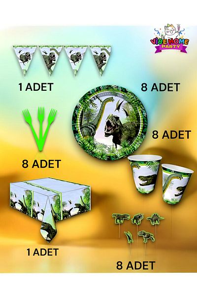 VibeHome Jurassic Themed Premium Set for 8 - Birthday Party and Fun Events