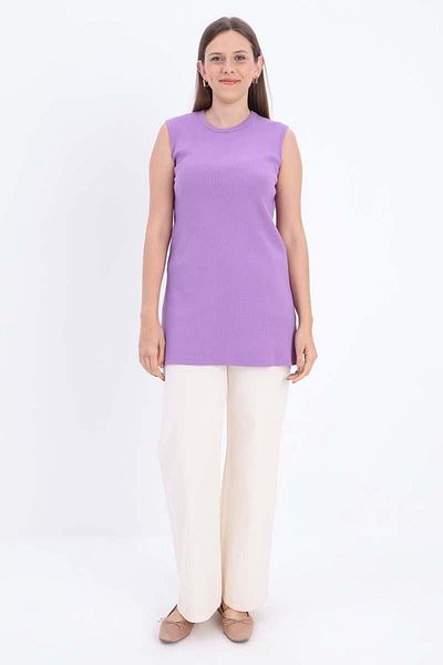 ALLDAY Purple-Cotton Ribbed Sleeveless T-Shirt