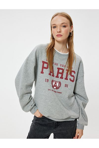 Koton College Printed Oversize Sweatshirt - Crew Neck, Ribbed