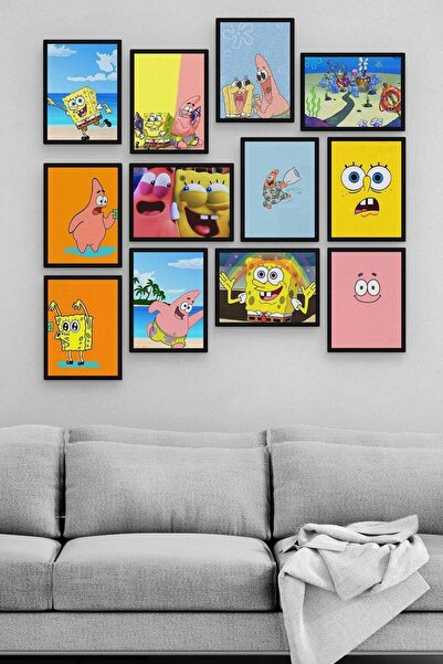 Pi Dekorasyon Sünger Bob 12 Parça Ahşap Mdf Tablo Zlltb233