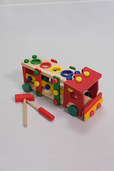 ATA OYUNCAK Wooden Plug-in Truck 27x12x12 cm Educational Wooden Development a...
