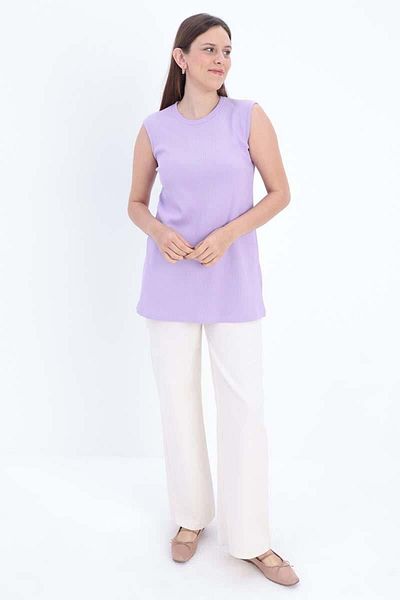 ALLDAY Light Purple-Cotton Ribbed Sleeveless T-Shirt