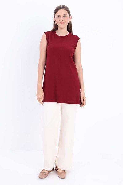 ALLDAY Burgundy-Cotton Ribbed Sleeveless T-Shirt
