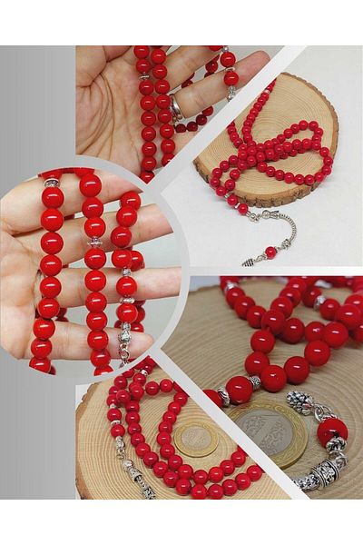 Yasamtohumu Coral Stone 99 Prayer Beads 8-9mm (Βαμμένο) (1911)