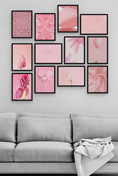 Pi Dekorasyon Pembe 12 Parça Ahşap Mdf Tablo Zlltb308
