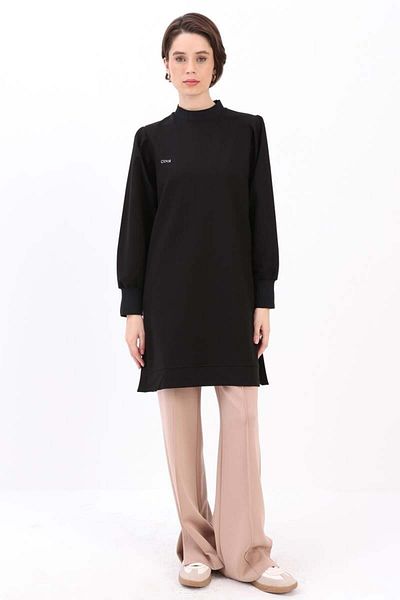 ALLDAY Black-Stone Written Sleeve Packed Side Slip Tunic