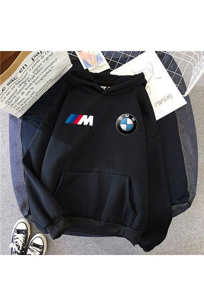 BUY CENTER Унисекс голям памучен суичър с качулка с щампа BMW