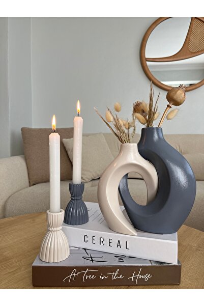 ELASİBEL HOME Sevgili vazo, sarmaşık vazo dekoratif 2’li şamdânlı set