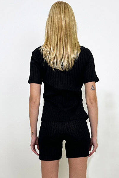 VAGGON Women's Black Crew Neck Shorts Double Suit Prmx11543