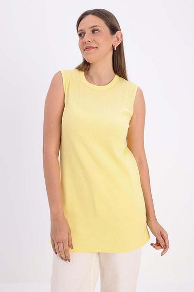 ALLDAY Light Yellow-Cotton Ribbed Sleeveless T-Shirt