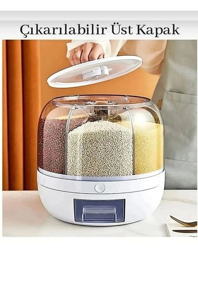 HBNC 360 °   Rotatable Dry Food and Pulses Organizer 6 Compartment Storage Container 6 Lt