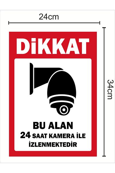 zafrakreklam Attention This Area Is Monitored 24 Hours with Camera 24X34Cm Sign Pvc Board
