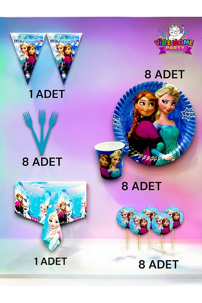 VibeHome Frozen Themed Premium Set for 8 - Birthday Party and Fun Events