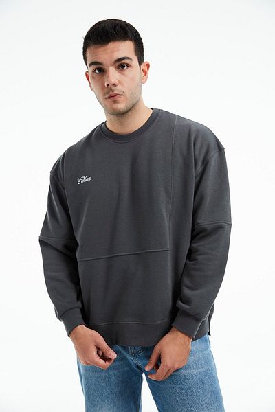 Eazy Co Hanorac premium oversize unisex cu gât crew afumat de primăvară cu patchwork