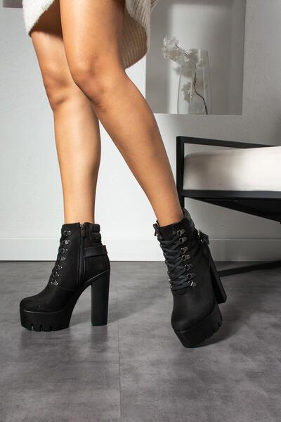 Modanizm Beatrice Black Suede Heeled Boots