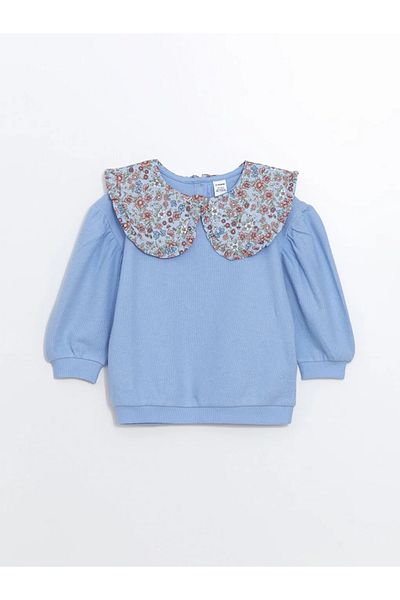 LC Waikiki Lcw Kids Blue Baby Neck Floral Girl's Sweatshirt