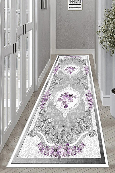 Halise Home Kaymaz Tabanlı Yıkanabilir Baskılı Yolluk Halı Koridor Halısı