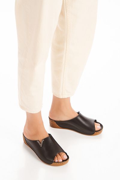 İLOLİCA Interior Exterior 100% Piele Veratică Talpă Ortopedică Negru Papuci de damă