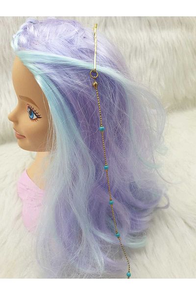 HAPPY HANDMADE 21cm Turquoise Natural Stone Chain Sheet Metal Bead - Hair Earrings and Accessories Gift
