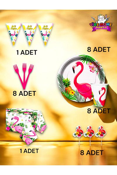 VibeHome Flamingo Themed Premium Set for 8 - Birthday Party and Fun Events