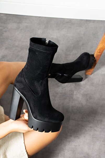 Modanizm Hexen Siyah Topuklu Süet Bot