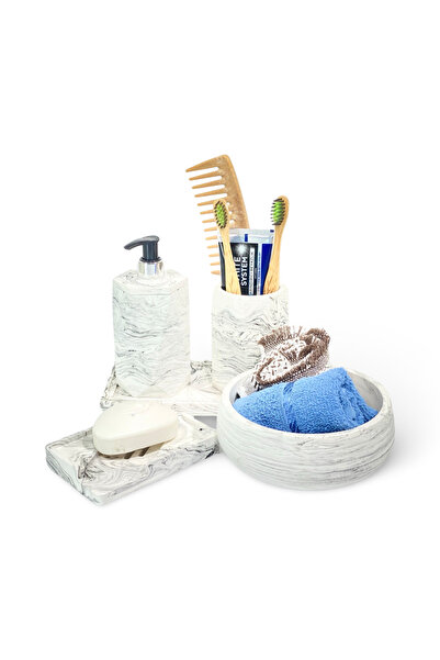 Chiko Mall Σετ αξεσουάρ μπάνιου από μαρμάρινο σκυρόδεμα με υφή (5 τεμάχια)