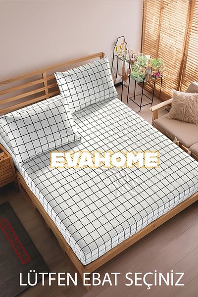 Lorien White Colored, Mini Plaid Patterned Elastic Sheet Set, Single/ Double/ King Size