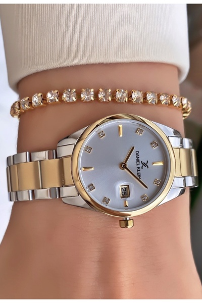 Daniel Klein Brand Yellow Silver Color Women's Wristwatch - Bracelet Gift