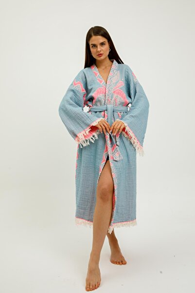 Elif Towels قفطان كيمونو بنمط الفيل من قماش الموسلين مكون من 3 طبقات