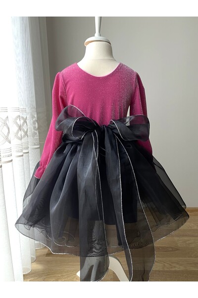 BerrinceTasarım Simli İnci Toka Süslü Uzun Kollu Çocuk Abiye Elbise